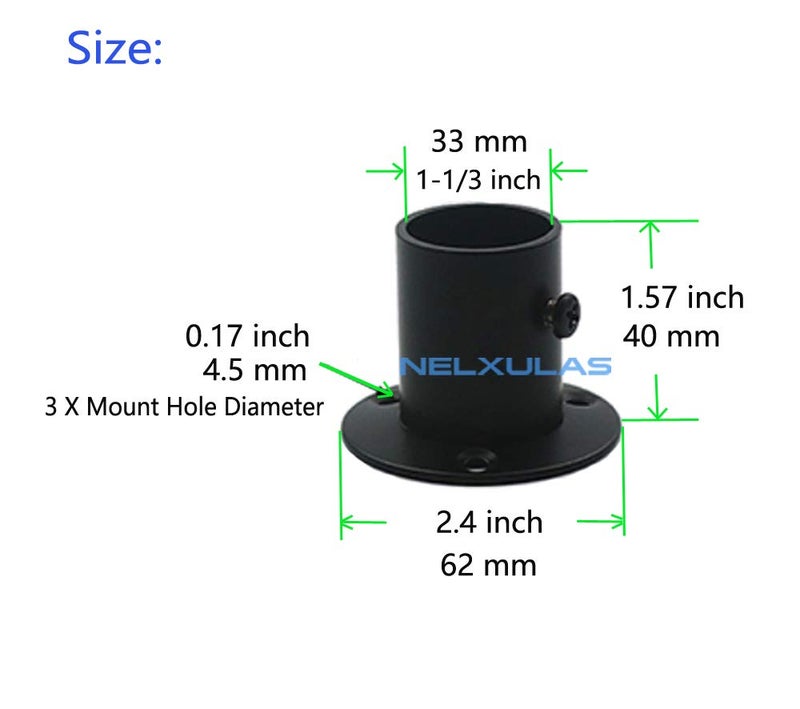 NELXULAS Classic Black Stainless Steel Closet Rod Flange Holder for Pipe (1-1/4") - Image 3